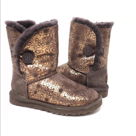 UGG Womens Size 5 Classic Short Mid 5809 Brown Gold Sparkly Glitter Winter Boots - Picture 1 of 12